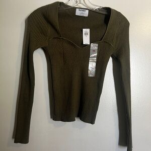 XS Old Navy Olive Green Woven Ribbed Sweater